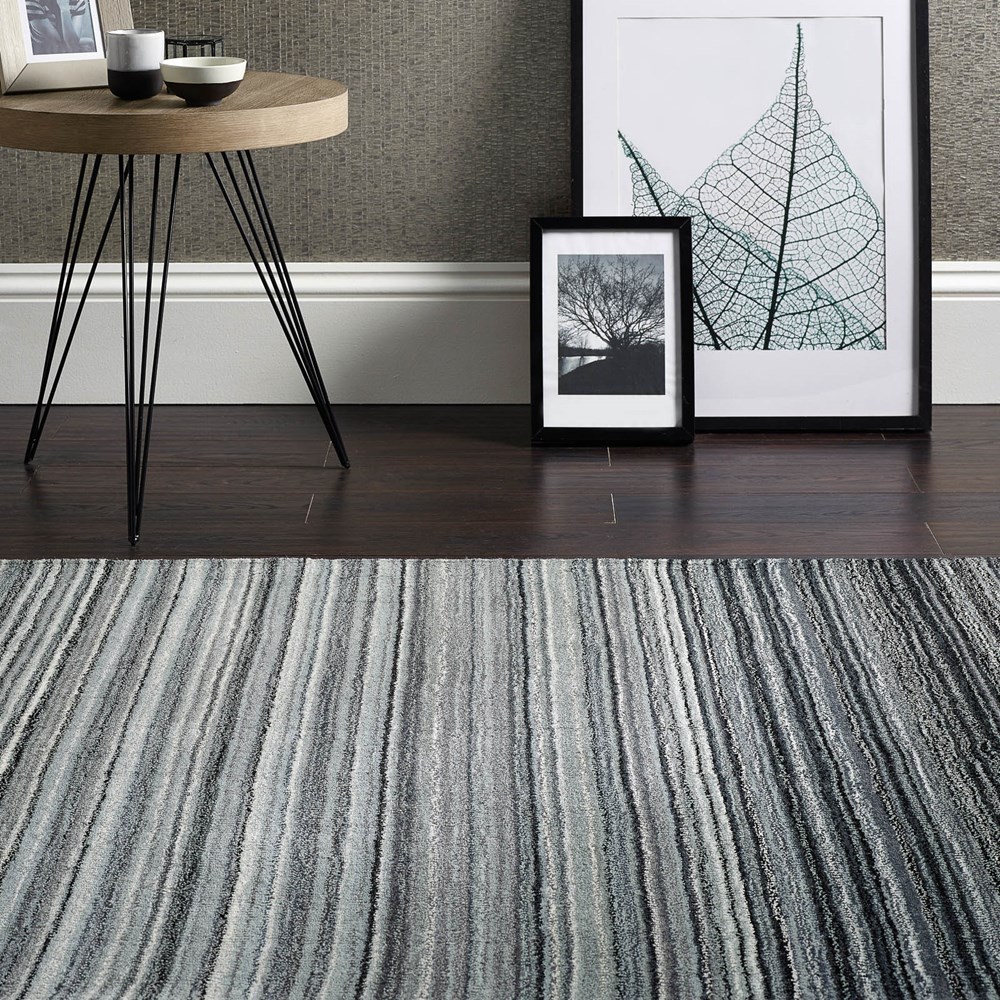 Fine Stripes Wool Rugs in Grey